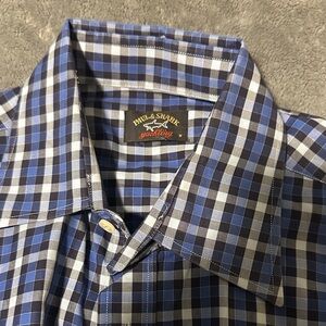 Paul & Shark Men's Navy and White Plaid Shirt